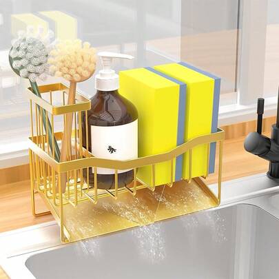 Sink Caddy Sponge Holder For Kitchen With Brush Holder And Stainless Steel Self Drain Tray, Rustproof Kitchen Sink Organizer For Sponge, Soap Dispenser Storage Accessories