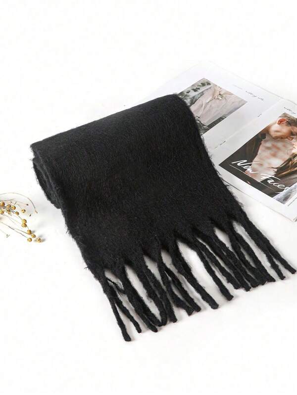1pc Kids' Autumn/Winter Korean Style Colorful Plaid Thick Warm Windproof Scarf, Faux Cashmere Tassel Shawl For Boys And Girls