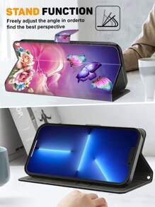 GLANDOTU Flower Butterfly PU Leather Shockproof Mobile Phone Protective Case With Card Holder And Magnetic Snap Design Suitable For Various Mobile Phone Brands And Models