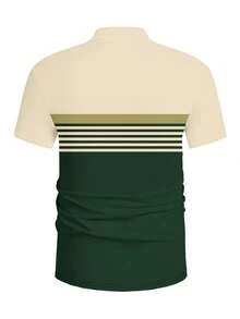 1 chiếc áo polo kẻ sọc 100% polyester - Kiểu dáng thường ngày, hơi co giãn, có cổ - Nhiều màu - Xem 2