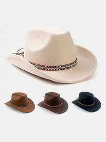 1 件装 男女款西部牛仔帽 经典卷边软呢帽 带扣腰带 - 牛仔禮帽 - 查看 5