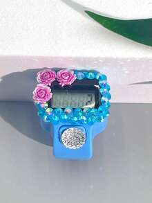 1pc Portable Rhinestone Flower Tally Counter, Manual Ring Mini Counter Without Battery, Finger Counter, Ring Button Counter, Suitable For Knitting Counting