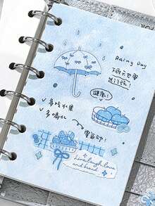 1 لفة شريط لاصق من البولي إيثيلين المثقب، سلسلة السيمفونية الخفيفة للملح، ملصقات مخطط ذات موضوع بسيط للملح، مناسبة لديكور مفكرة الطالب