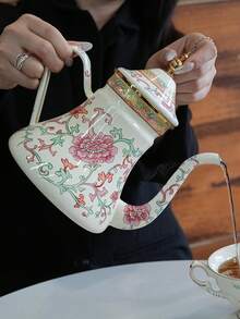 1 Set Of Retro Enamel Teapot With Strainer, Small Diamond-Lidded Coffee Storage Jar, All-Season Multifunctional Heatable Coffee Pot, Milk Tea Pot, Kettle, Nordic-Style Exquisite Home Decorative Ornament, A Gift For Relatives And Friends On Festivals And Birthdays.