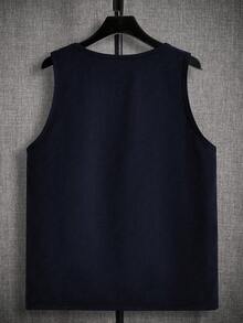 GRDR Men's Vacation Casual Narrow Shoulder Coconut Tree Print Tank Top - Navy Blue - View 5