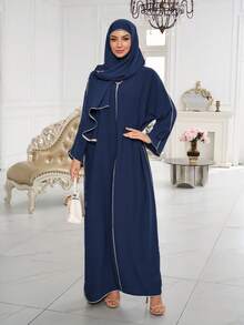 两件套 Nida 面料饰边设计头巾 + 长袍，服装套装，舒适日常穿着，适合女性春季穿着。 - 彩色 - 查看 13