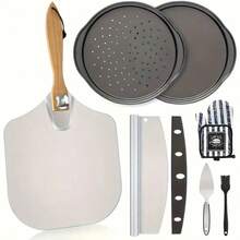 TAIMASI Premium Pizza Stone Set - Large Thermal Shock Resistant Baking Stone For Oven & Grill | Includes Peel Paddle & Cutter - Essential For: • Labor Day Backyard Cooking • Thanksgiving Holiday Baking • Christmas Gift For Home Chefs • New Year's Culinary Resolutions - Black - View 9