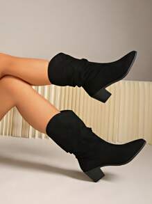 Women's Minimalist Western Style Suede Pointed Toe Slip-On Over-The-Knee Thigh High Sexy High Heel Boots