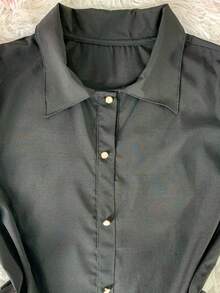 Women's Fashion Collared Blouse With Buttons On The Front, Code 1 - Black - View 5