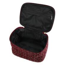 Makeup Bag, Large Cosmetic Travel Bag Woolen Make Up Brush Organizer Bag Tweed Plaid Toiletry Bag For Women - 紅色 - 查看 7