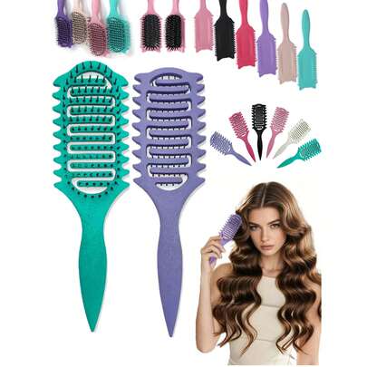 Hair brushes-EU+UK New Upgraded Curling Hair Styling Brush, Featuring Special Bristle Design Specifically For Curly Hair, Effectively Shapes Curls And Reduces Pulling And Frizz. This Brush Combines Grooming, Hairstyling Tools, Products And Accessories, Making It An Essential Item For Salons, Beauty Parlors, Travel, Back-To-School, And Vacation.