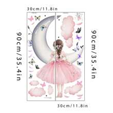 1 套梦幻蝴蝶女孩、仙女月亮蝴蝶花装饰墙贴，适用于卧室、玄关、家居，PVC 防水材料