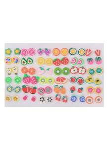 36pcs/Set Girls Cartoon Soft Clay Fruit Mixed Color Plastic Cute Fashion Earrings Set, Random Color & Style, No Box, Versatile For Daily Wear - Multicolor - View 13
