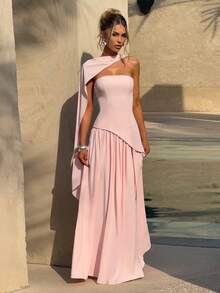 优雅性感露肩开衩飘逸连衣裙、派对礼服