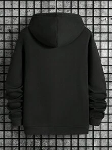 Sudadera con capucha y cordón impresa para hombres - Negro - Ver 9