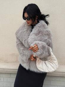 Seelio Autumn/Winter New Thick Faux Fur Collar Faux Fur Lined Mid-Length Fashionable Fur Coat