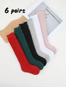6 Paar Mädchen Kniestrümpfe in Unifarben, gerade geschnittene Socken ohne Schaft, geeignet für Mädchen Schulanfang, College-Stil, Weihnachtsoutfit - Verschiedenfarbig - Übersicht 12
