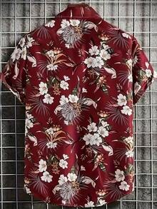 Summer New Fashion Loose Fit Casual Men's Digital Printed Short Sleeve Hawaiian Shirt - Burgundy - View 5