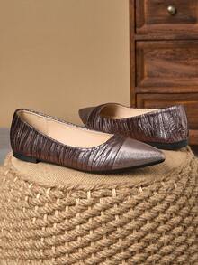 2025 Spring New Pointed Toe Flats Women Shoes, Elegant French Style Low Vamp Flat Shoes - Gunmetal - View 2