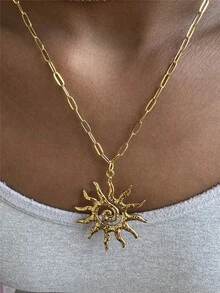 Stainless Steel Swirl Sun Pendant Necklace, Summer Beach Holiday Accessory