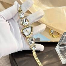 1pc Women's Asymmetrical Shape Alloy Case Colorful Rhinestone High-End Unique Personalized Quartz Watch - one-size - View 3