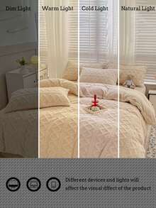 3pcs Cream Taffeta, Velvet, Crystal Velvet Soft Comfortable Duvet Cover Set, Suitable For Bedroom, Guest Room - Beige - View 6
