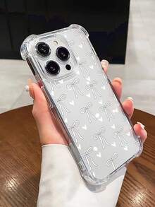 可爱蝴蝶结和心形设计透明手机壳，带防震角，兼容 14/15/17/16 Pro Max/12 Pro/11/Xr/Xs/7/8 Plus - 耐用 TPU 材质，适用于 17 Pro Max/17 Pro/17 Air/17 - 白色 - 查看 4