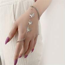 A Creative And Cute Butterfly Decorated Finger Bracelet Ring, Exquisite Birthday Party Gift For Girls - 銀色 - 查看 4