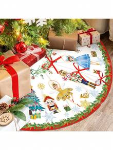 35-Inch Christmas Nutcracker Tree Skirt, Classic Vintage Christmas Decoration With Dancing Girl And Nutcracker Soldier, Soft Polyester, Double-Layer Durable, Suitable For Holiday Home And Party Decor - Multicolor - View 3