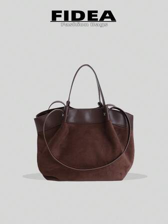 New Fashion Women's Tote Bag, Solid Color Minimalist Suede Fabric High-End Stylish Large Capacity Lightweight Shoulder & Handheld Versatile Bag Suitable For Dates, Shopping, Daily Commute, New Fall Fashion 2025 For Women