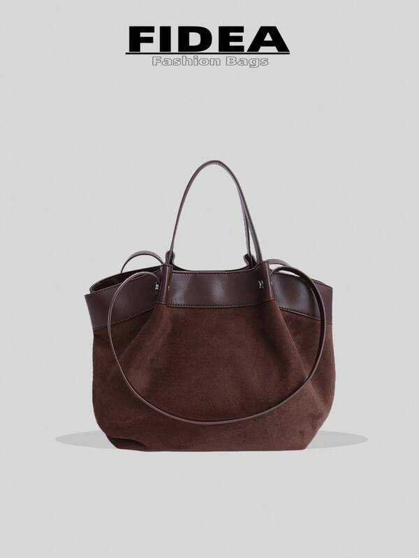 New Fashion Women's Tote Bag, Solid Color Minimalist Suede Fabric High-End Stylish Large Capacity Lightweight Shoulder & Handheld Versatile Bag Suitable For Dates, Shopping, Daily Commute, New Fall Fashion 2025 For Women