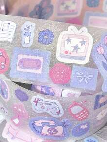 1 لفة شريط لاصق من البولي إيثيلين المثقب، سلسلة السيمفونية الخفيفة للملح، ملصقات مخطط ذات موضوع بسيط للملح، مناسبة لديكور مفكرة الطالب