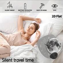 2D Flat, 1pc Modern Creative Moon Art Decorative Wall Clock, Super Silent Quartz Movement, No Ticking Sound, Decorative Clock For Living Room, Bedroom, Office, Kitchen And Cafe, Perfect For Christmas, New Year, Valentine's Day Gifts - Multicolor - View 5