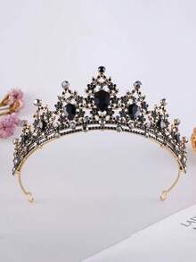 1 件复古深色风格万圣节水晶皇冠，适用于婚礼面纱、发髻发型、公主生日派对、表演服装配饰、化妆舞会、万圣节、圣诞节、角色扮演、冠冕、头饰、发环、头花环、发藤、头饰、发圈、金皇冠、万圣节发饰、金色头饰、万圣节头带、圣诞礼物、皇冠
