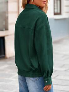 Women's Faux Suede Motorcycle Jacket  Fall Fashion Oversized Zip Up Coats Winter Clothes Outerwear - 深綠色 - 查看 4