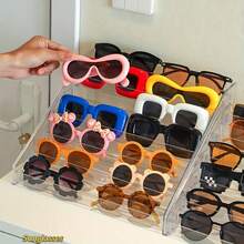 Estante de almacenamiento de gafas de varios niveles de acrílico - Estante de almacenamiento en niveles, adecuado para gafas de moda, gafas de sol y accesorios - Diseño minimalista, para uso doméstico y comercial, estante de exhibición de gafas, organizador de escritorio multifuncional, estantería de exhibición al por menor