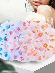 5pcs/3pcs Elastic Printed Waterproof Reusable Shower Cap, Suitable For Bathing, Hair Mask, Travel, Beauty Salon, Spa - Multicolor - View 3