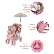 Carriola para Muñecas Diseño Moderno New Noni Modelo IS-9662 D Cochecito Plegable de Juguete para Niñas Accesorio para Juego de Rol y Simulación Ligero y Portátil Regalo Ideal para Cumpleaños y Fiestas - Rosa - Ver 4