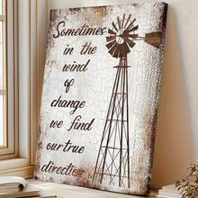 1pc Rustic Farmhouse Windmill Wall Art With Inspirational Quote, Distressed Wood Look Canvas Decor, Motivational Vertical Print For Living Room Bedroom Office, Country Style Home Decoration - Nhiều màu - Xem 6