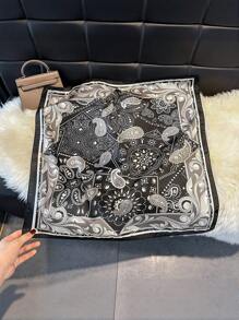 1pc Faux Silk Simple Paisley Floral Print 70cm Square Scarf, Men's Bandana, Versatile Neck Scarf, Head Wrap