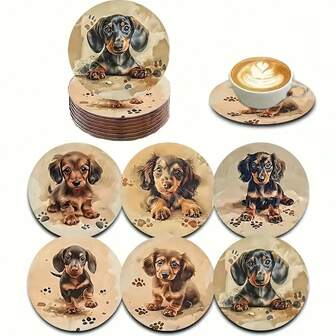 6 delar söta träunderlägg med taxar, värmebeständiga, lämpliga för hemmet, caféet och kontoret, perfekta för te, kaffe och andra drycker, perfekta för julrumsdekorationer och temafestpresenter. 6 delar/set, 1800 delar/300 delar