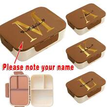 定制名称便携式便当盒三格式午餐盒内置餐具叉勺餐盒，带三面扣设计的翻盖式盖子，方便有序用餐，非常适合工作、学校和外出时使用