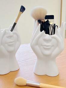 1pc Creative Facial Styling Art Storage Container, Multifunctional Desktop Storage For Office Supplies, Pen Holder, Makeup Brush Holder, Decoration.