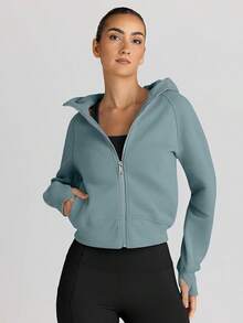 Womens Zip Up Hoodies Jackets Cropped Sweatshirts Fleece Fall Outfits Casual Comfy Y2k Tops Winter Clothes 2025 - màu xanh lá - Xem 2