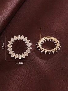 1对优雅乡村风格向日葵设计立方氧化锆镶嵌时尚耳环，女士款 - 彩色 - 查看 6