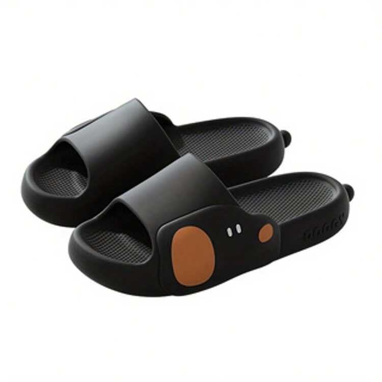 Minimalist Cartoon Puppy Slippers, Thick Sole Indoor/Outdoor Wear, Unisex - Black - View 3