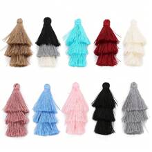 4 unidades/pacote de brincos com pingente de borla ombré de poliéster com 3 camadas, 70 mm, bloco de cores, longo, para mulheres, boêmio, multicamadas, brincos de borla, acessórios para brincos faça você mesmo