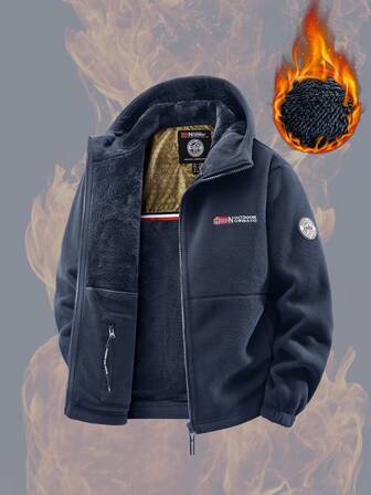 Men's Thermal Lined Sports Jacket, Vintage Fashion Casual Thick Outerwear For Autumn/Winter