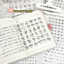 2/4/5/8/10张可爱手绘表情贴纸，卡通动漫主题，带闪光的自粘塑料贴花，不对称形状，哑光表面，适用于日记和剪贴簿，动漫贴纸 - 彩色 - 查看 6