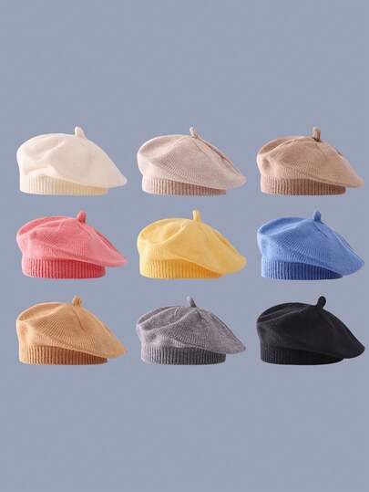 1pc Children's Solid Color Versatile Beret Hat, Adorable & Stylish Knitted Beanie For Infant Toddler, Suitable For Autumn/Winter Daily Wear